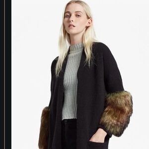 French Connection Black Cardigan with Faux Fur Sleeves